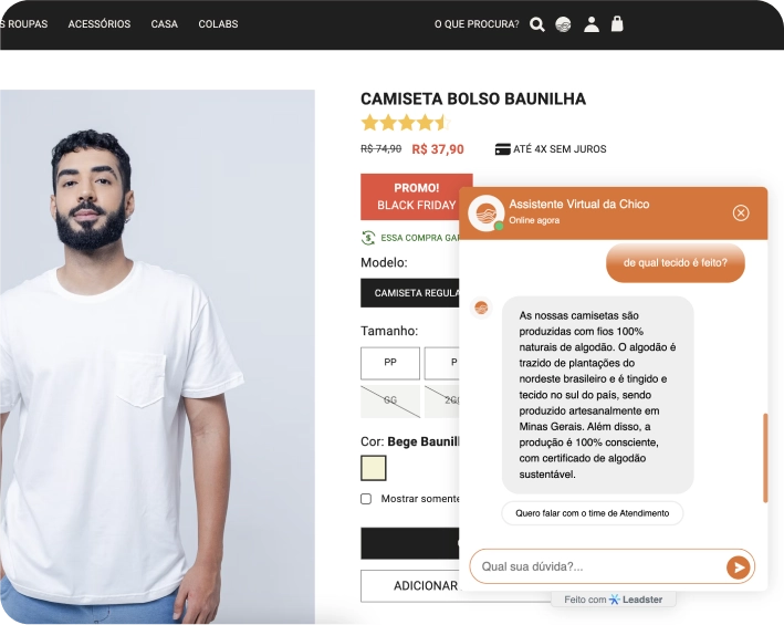Leadster ShopBot, AI chatbot para e-commerce escolhido pela ChicoRei